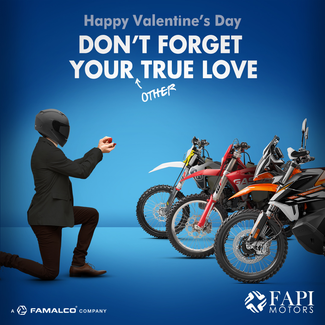 We know you’ve been thinking about that perfect vehicle. Don’t miss out on your dream!  

#FapiMotors #KTM #Husqvarna #GASGAS #HarleyDavidson #Valentines #Famalco #TomorrowTogether