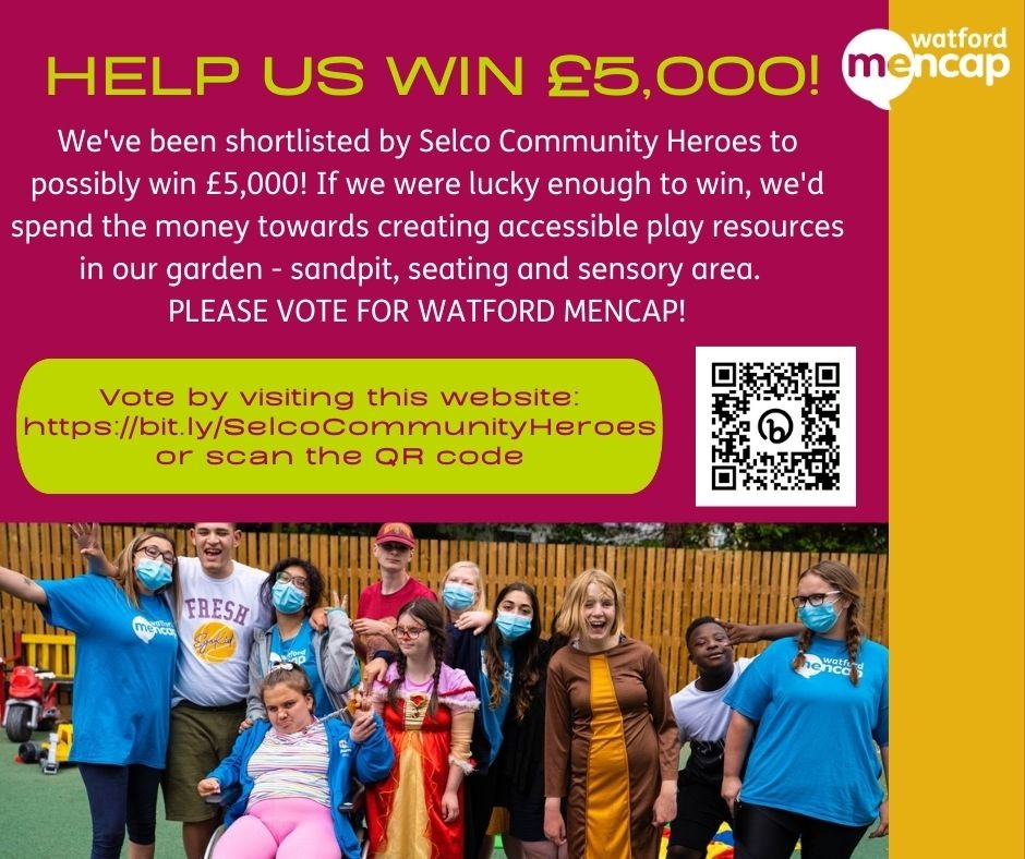 Please help us to win £5,000. The children we support tell us they'd love a sandpit, some comfy outdoor seating & lots of lovely sensory planting. You can vote every day until 28 Feb. bit.ly/SelcoCommunity… #watford #charity #selcocommunityheroes