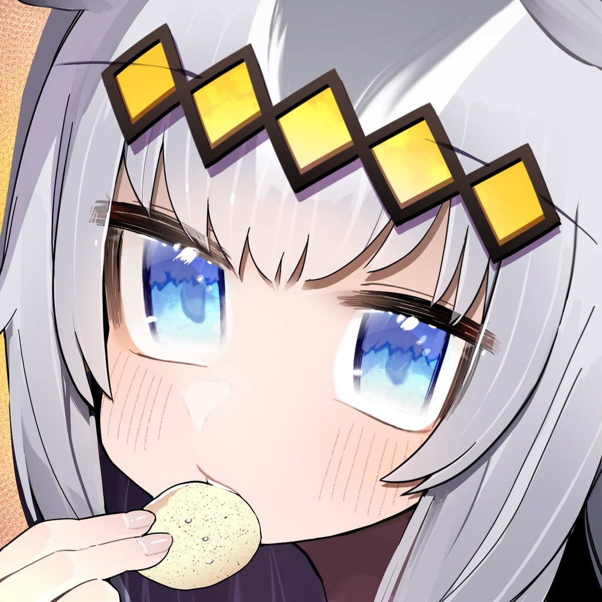 oguri cap (umamusume) 1girl solo animal ears blue eyes horse ears grey hair eating  illustration images