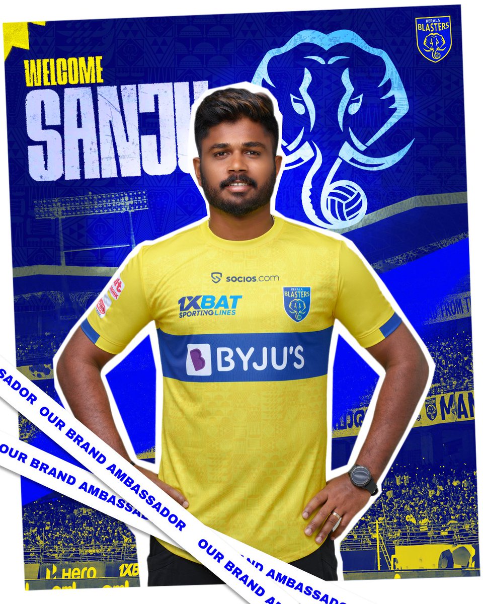 KeralaBlasters's tweet photo. ബ്ലാസ്റ്റേഴ്‌സ് കുടുംബത്തിലേക്ക് സ്വാഗതം സഞ്ജു 💛

Yellow Army, let’s give @IamSanjuSamson a 𝙜𝙧𝙖𝙣𝙙 𝙬𝙚𝙡𝙘𝙤𝙢𝙚 as he joins us as our 𝗕𝗿𝗮𝗻𝗱 𝗔𝗺𝗯𝗮𝘀𝘀𝗮𝗱𝗼𝗿! 🔥🙌

#ഒന്നായിപോരാടാം #KBFC #KeralaBlasters https://t.co/cpO1yw2dD8