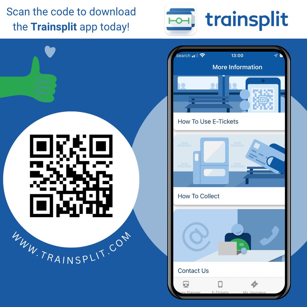 TrainSplit's tweet photo. Upgrade your train travel game with the Trainsplit APP! Download for free on both iOS &amp; Android devices. 🚆 #Trainsplit #railfares #traintravel #splittickets #uktraintravel https://t.co/714Gva2H7n