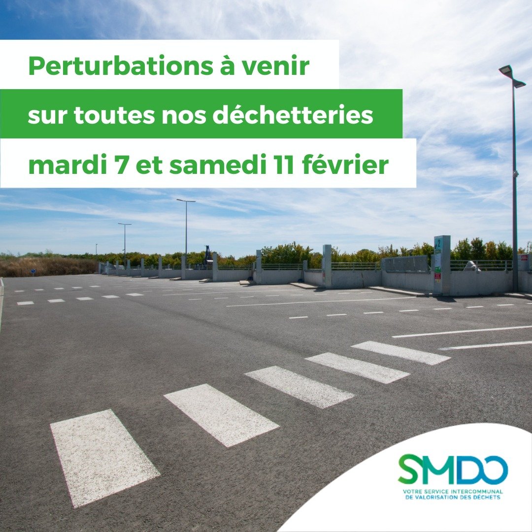 📣 Information #déchetteries 📣 
Suite à un prévis de #grève, l'activité des déchetteries du SMDO risque d'être fortement perturbée les 7 et 11 février.
➕d'infos sur smdoise.fr