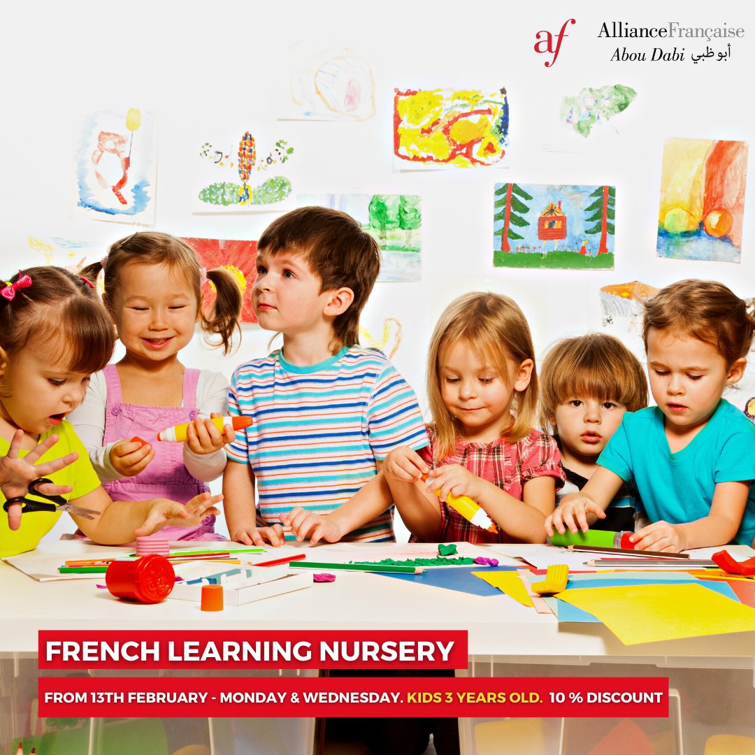 Get 10% DISCOUNT When you register. Will start 9:00 AM - 12:00PM every Monday &amp; Wednesday. See you.

REGISTER NOW:
📞 02 61 22 999
🌏afabudhabi.org

#learnfrench #frenchfornursery #frenchforkids #frenchclass #frenchlanguage #alliancefranceabudhabi #afabudhabi
