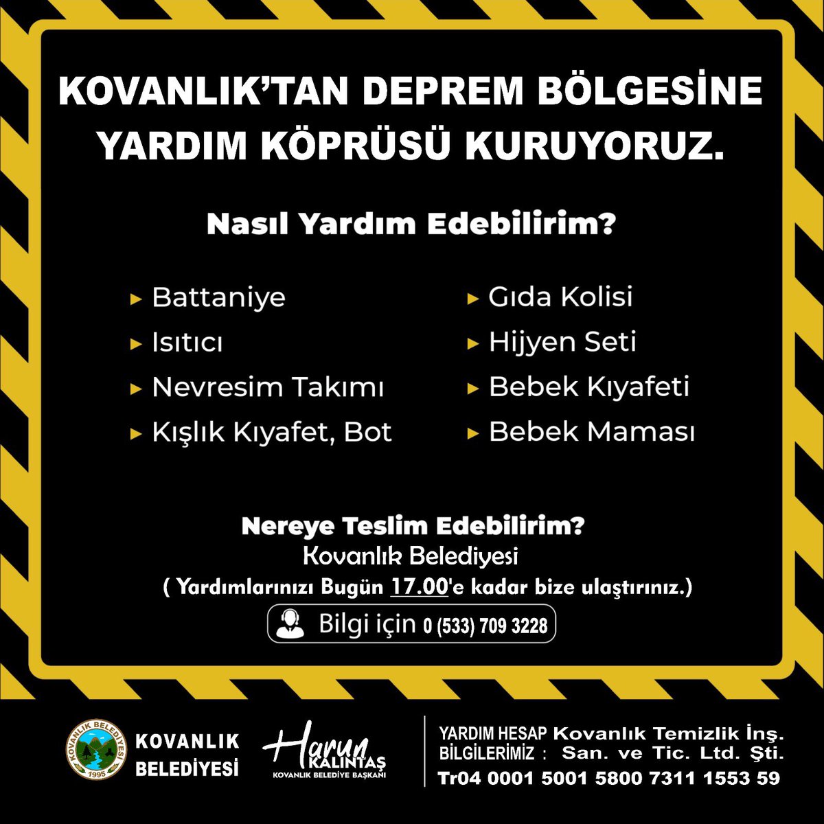 harunkalntas's tweet photo. Kahramanmaraş, Hatay, Gaziantep ve birçok ilimizde hissedilen deprem sonrası Kovanlık Belediyesi olarak acil ihtiyaç olan kışlık battaniye, bot, gıda, çocuk bezi vb. malzemeleri sizlerin de desteğiyle deprem bölgesine ulaştıracağız.

#kovanlıkbelediyesi https://t.co/60dlTywiRZ