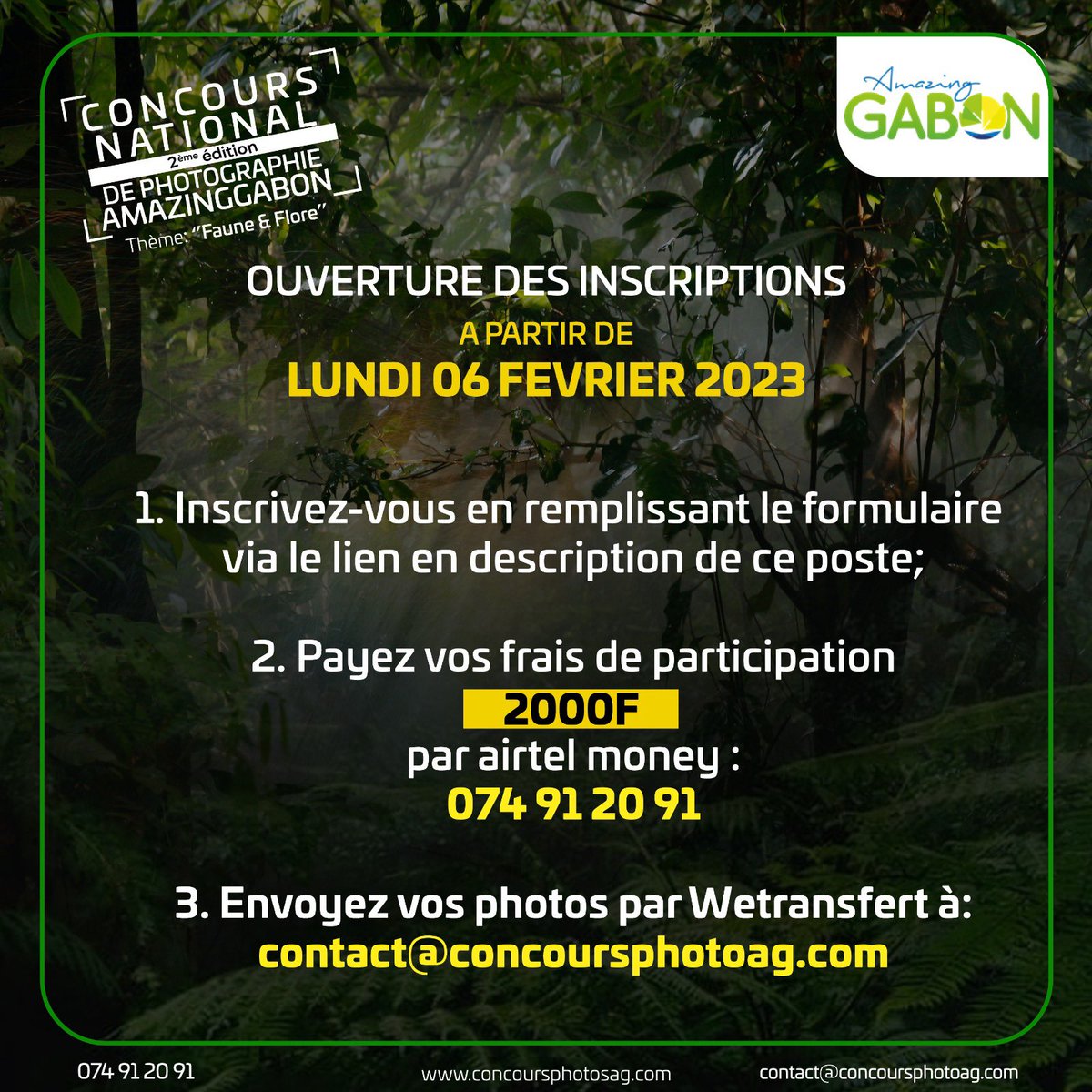 AmazingGabon's tweet photo. https://t.co/8J7A9g8ehO pour s’inscrire au Concours National de Photographie AmazingGabon, info et règlement sur https://t.co/j9nGGSuKHO #amazinggabon #Gabon #coucours #concoursphotoag #photo #photographer #photography #faunaflora #photographylovers https://t.co/0YhbaGW2oq