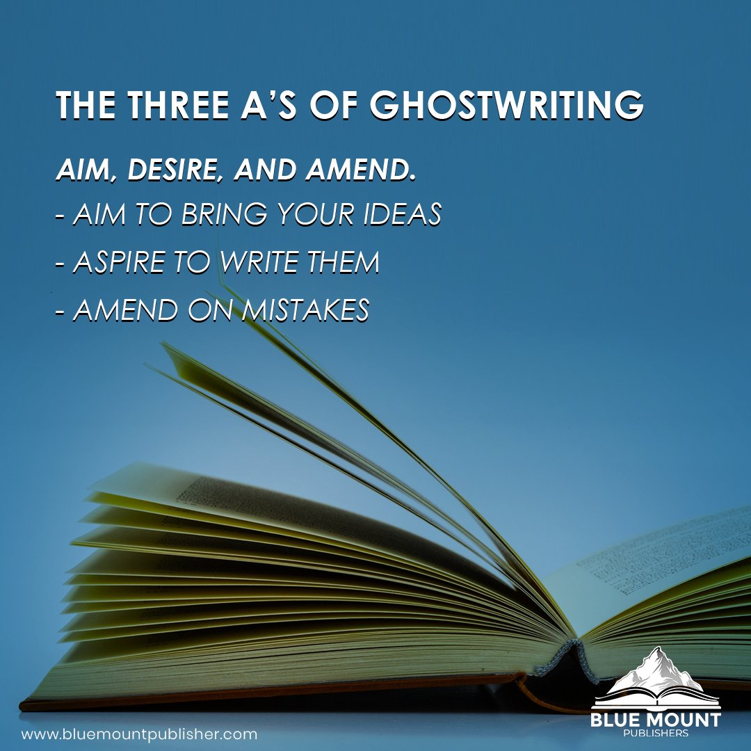 BlueMountPub's tweet image. Setting your goals, writing with passion, and editing for perfection. This approach ensures that the final book accurately reflects your ideas and vision.

Visit our website: bluemountpublisher.com
#bluemountpublishers #ghostwriting #bookservices #fictionnovel #bookselling