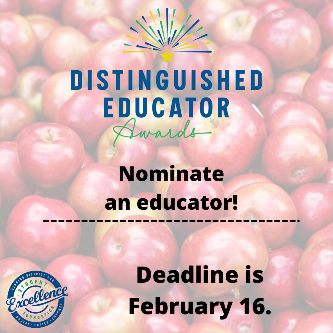 So MANY amazing <a href="/CUSD200/">CUSD 200 #YourCommunitySchools</a> STARS!

2023 Distinguished Educator Nominations are open.

Submit one (or more!) nominations for our 2023 Distinguished Educator Awards. Nominations are open through February 16, so don't delay!

apply.mykaleidoscope.com/StudentExcelle…

#enrich200 #yourcommunityschools