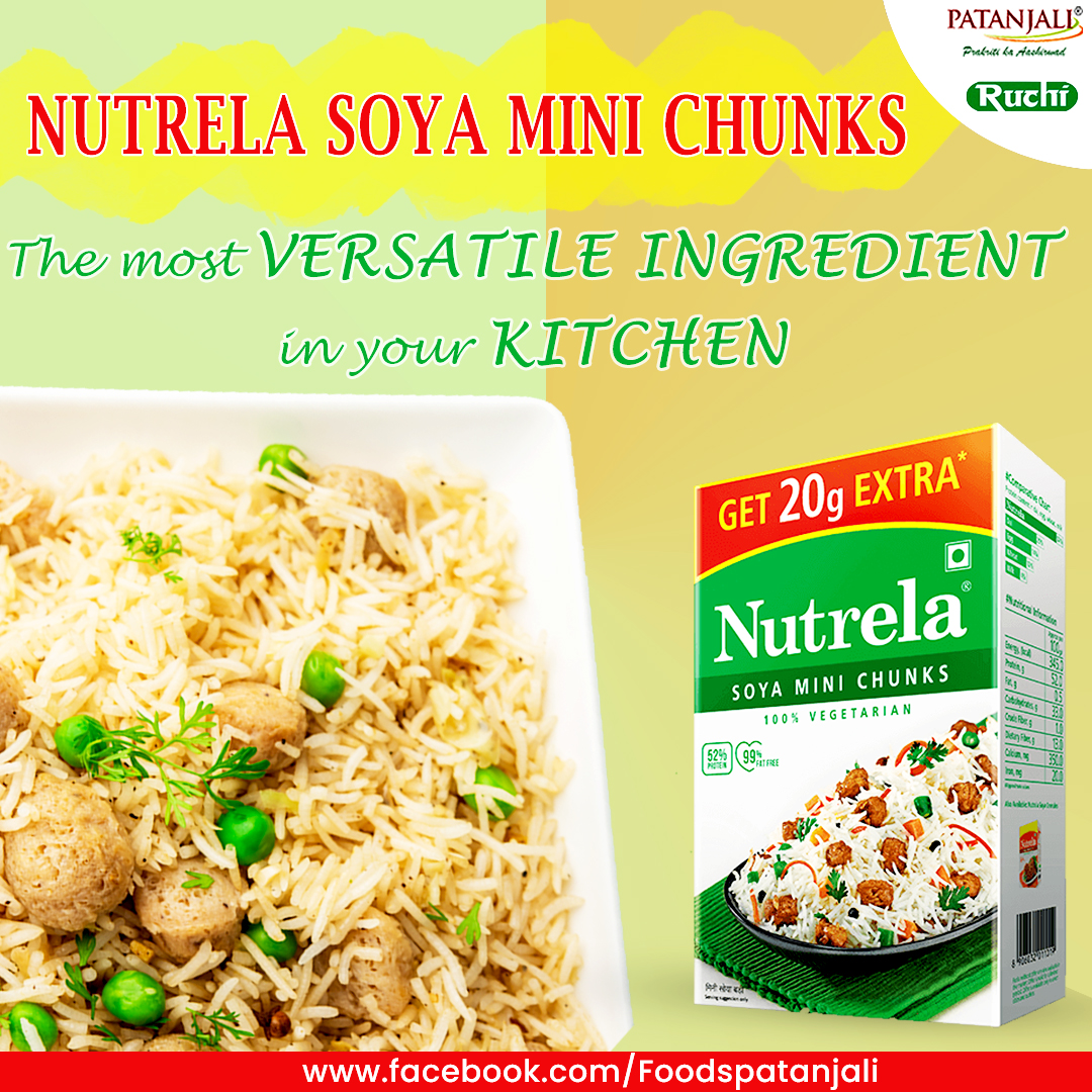 Patanjali_foods's tweet photo. Nutrela Soya Mini Chunks, are the most versatile ingredient of your kitchen because they have highest source of protein, provides 52% best quality protein.

#Patanjali #Patanjalifoods #Nutrelachunks #Soyachunks #Soyabiriyani #Protienfood https://t.co/G81qS7KhZh