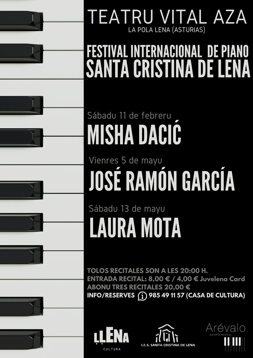 Cultura Ḷḷena/Lena (@lenacultura) on Twitter photo 🎹Sábadu 1️⃣1️⃣ de febreru 🎹
<a href="/MishaDacic/">Misha Dacić</a> (Serbia)
👀 #TeatruVitalAza
🕖 A les 20:00 h.
➡️ 8,00 € // 4,00 € con Juvelena Card
‼️Abonu: 20 € ‼️
👉Info/venta/reserves:
☎️985 49 11 57
#Ḷḷenadestíncultural #CulturaḶḷena #faciendoḷḷugar #ConciyuḶḷena #Asturies 🎹Sábadu 1️⃣1️⃣ de febreru 🎹
<a href="/MishaDacic/">Misha Dacić</a> (Serbia)
👀 #TeatruVitalAza
🕖 A les 20:00 h.
➡️ 8,00 € // 4,00 € con Juvelena Card
‼️Abonu: 20 € ‼️
👉Info/venta/reserves:
☎️985 49 11 57
#Ḷḷenadestíncultural #CulturaḶḷena #faciendoḷḷugar #ConciyuḶḷena #Asturies
