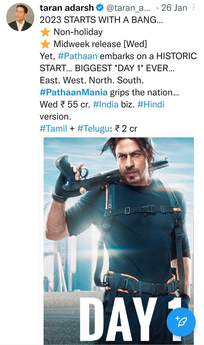 BeingAdharv's tweet photo. Even Taran Adarsh knows the difference between Sheer STARDOM and a Fluke Movie..
For Srgay It's #PathaanMania
For the biggest MEGASTAR It's #Salmania 🔥🔥🔥 https://t.co/F5EtOvFw3W