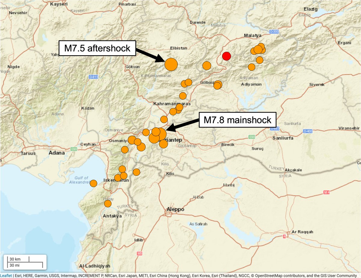 USGS_Quakes's tweet photo. Following the M7.8 EQ, a M7.5 aftershock struck at ~1:30 pm local time. Significant and widespread damage is likely. More aftershocks will occur. Follow @Kandilli_info for local information. https://t.co/KLLmXlfS70 https://t.co/Kh825PfB11