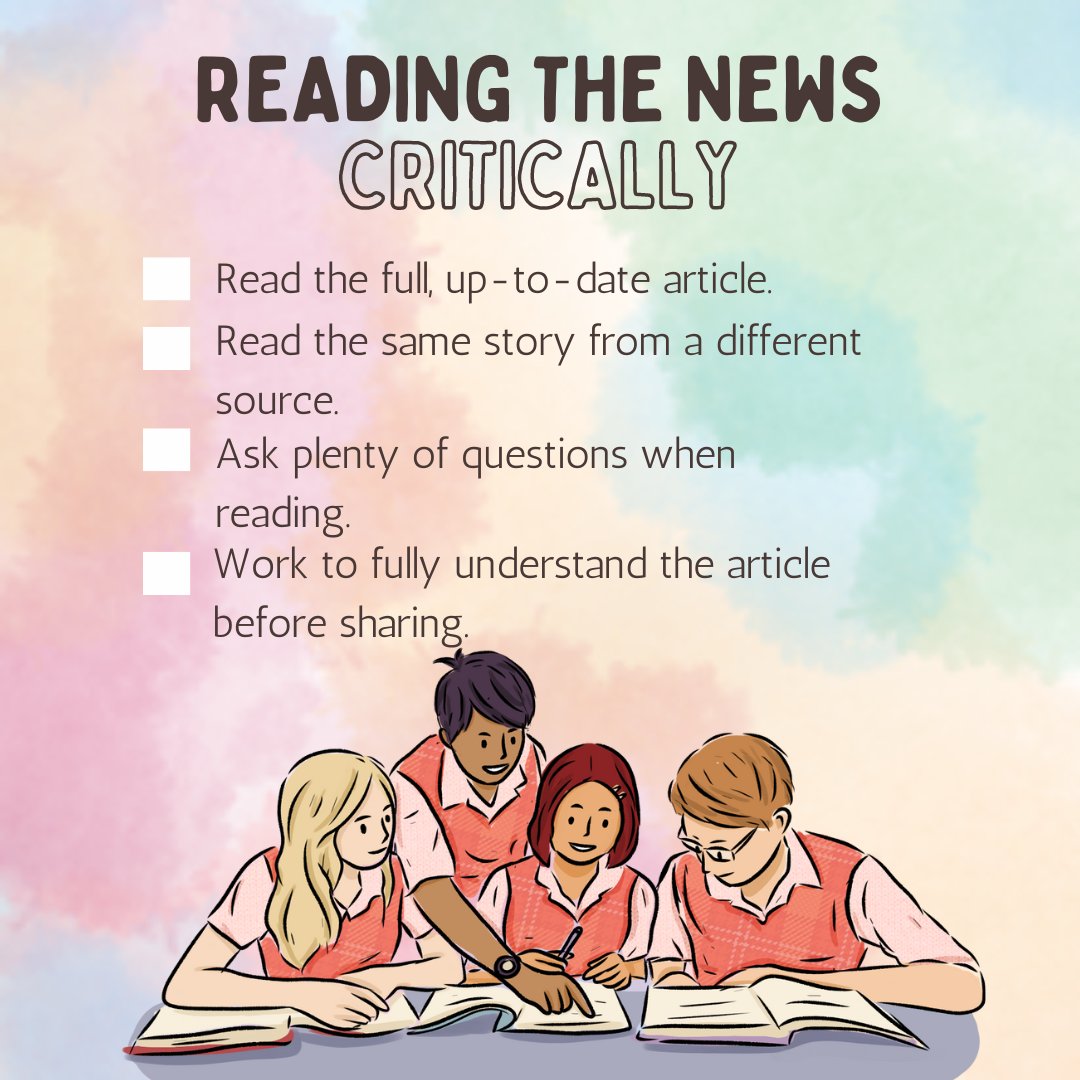 dykwyk's tweet photo. It is important to read the news critically and think about the story before sharing. Here are some other good habits to practice!
#news #bias #readingcritically https://t.co/KJlIezS3ka