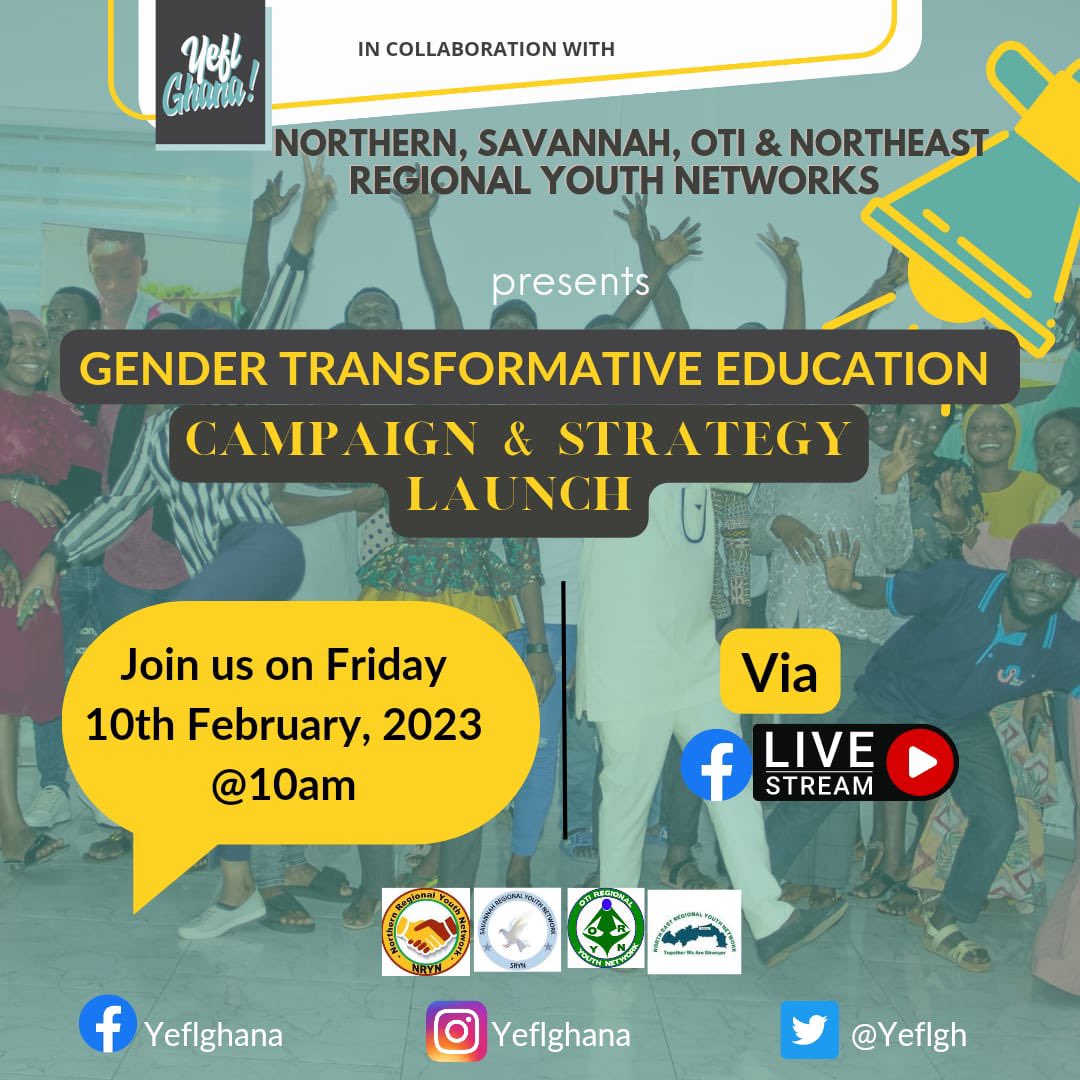 Make a date! and join us on the Gender Transformative Education Campaign and Strategy launch.
<a href="/yeflgh/">YEFL-Ghana</a> <a href="/fosdagh/">Fosda Ghana</a> #Youthleadingchange #GTE