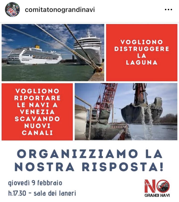 Ok. Dobbiamo ricominciare. Dopo 11 anni di battaglie siamo riusciti a cacciare le #grandinavi da #Venezia, ma si stanno riorganizzando: governo e porto le vogliono riportare, scavando nuovi canali, scassando ancora la nostra #Laguna.
Ci vediamo giovedì.
Riparte la #resistenza.