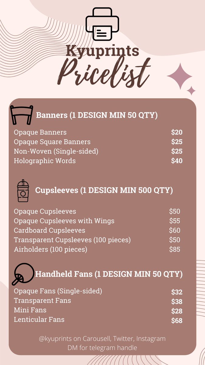 kyuprints's tweet photo. ✨ UPDATED PRICELIST ✨

with effect from feb 2023, all prices will be as reflected in this new price thank you for your unwavering support thus far 🌸 

💘 kyuprints https://t.co/BnpmOGpm6y