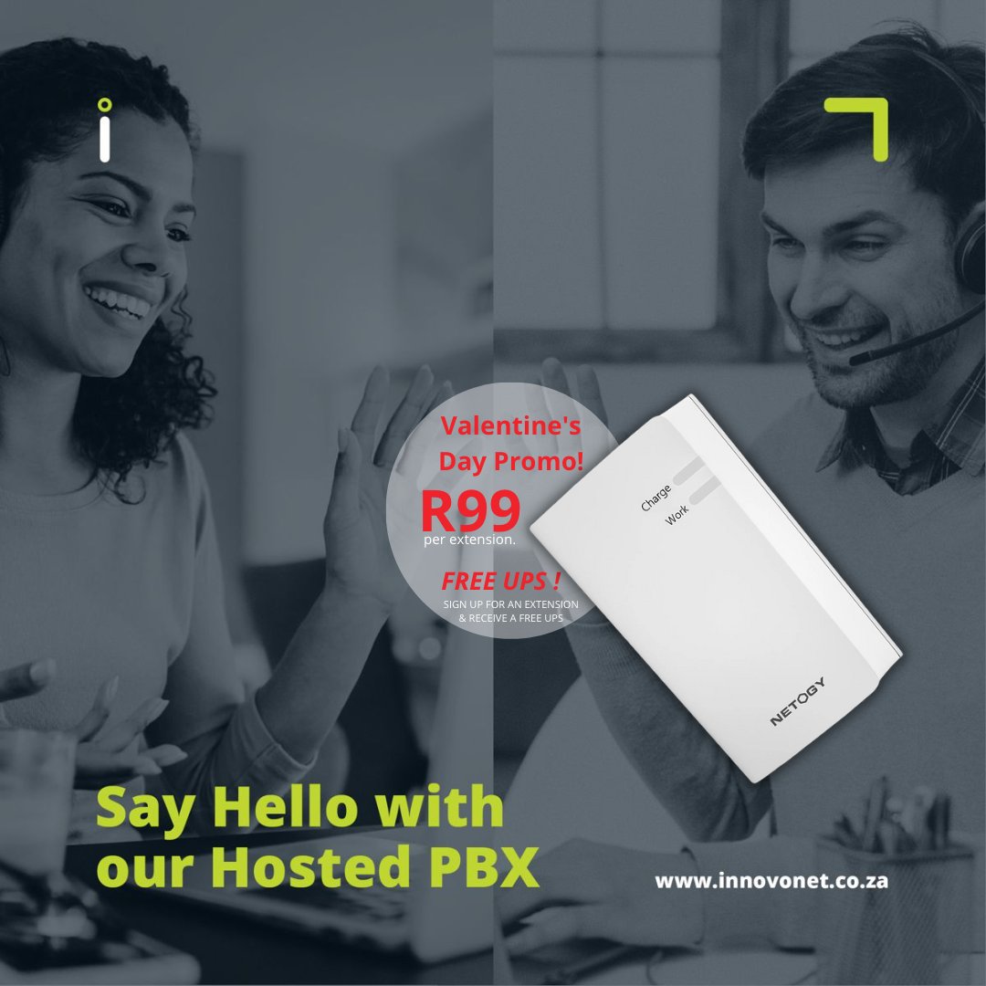Unlock the Savings of a Hosted PBX &amp; Free UPS

Upgrade your business communication with a Free UPS when you choose our hosted PBX solution! Sign up for an extension at R99 per month and stay connected with a UPS.
Make the switch now and future-proof your business communication!