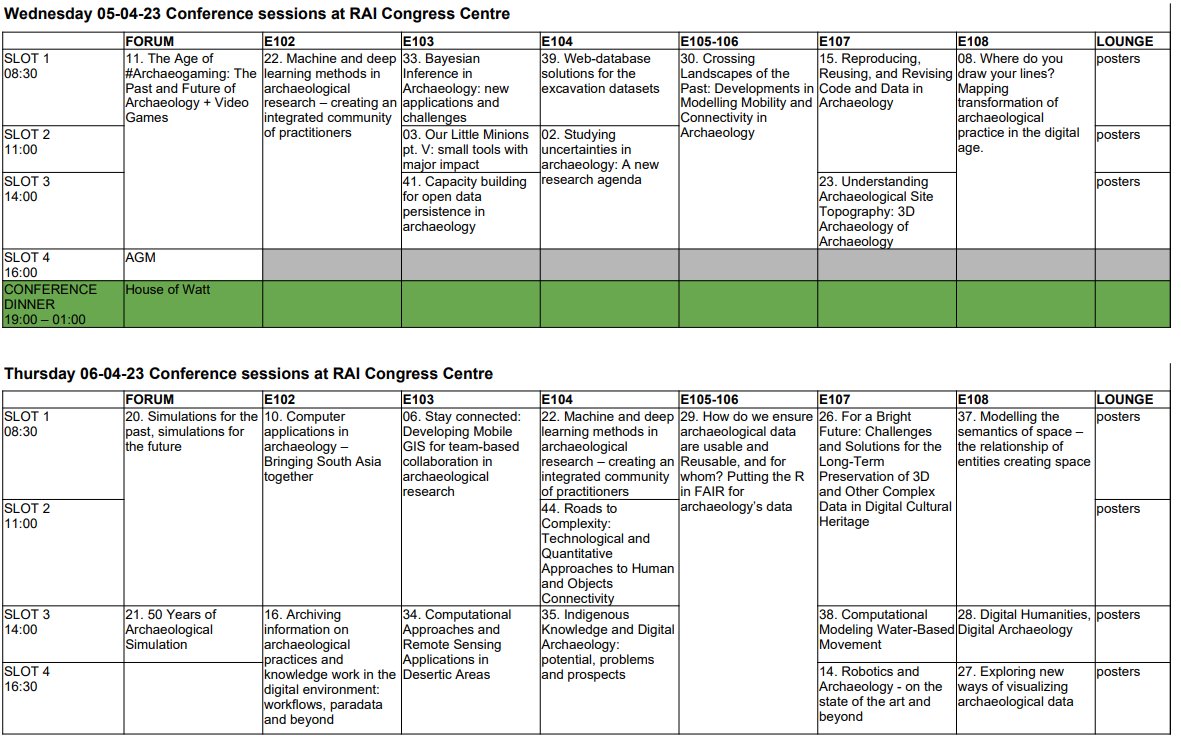 CAA2023's tweet photo. The preliminary programme for #CAA2023Ams is available now! 

An overview, and a more detailed PDF can be downloaded here:

https://t.co/vw1VdFDxig

A schedule with all papers will be made available through the conference app, coming soon! https://t.co/zNmQ41S7q9