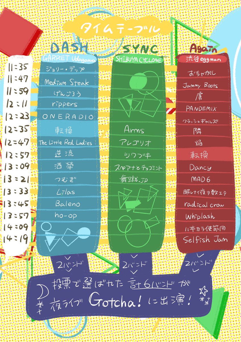 yu__uy06's tweet photo. ＼3世代／
同期サーキットライブ
DASH⚡️SYNC⚡️Again

2023.02.19 @渋谷

🕰タイムテーブル公開🕰

チケットリンクまとめた㌻
🎫 https://t.co/rjErwLWona

情報まとめた㌻
🗞 https://t.co/D4lUTrwnyN

#アカペラ #平成電波 #3世代サーキット https://t.co/SAcaVPZ2MP