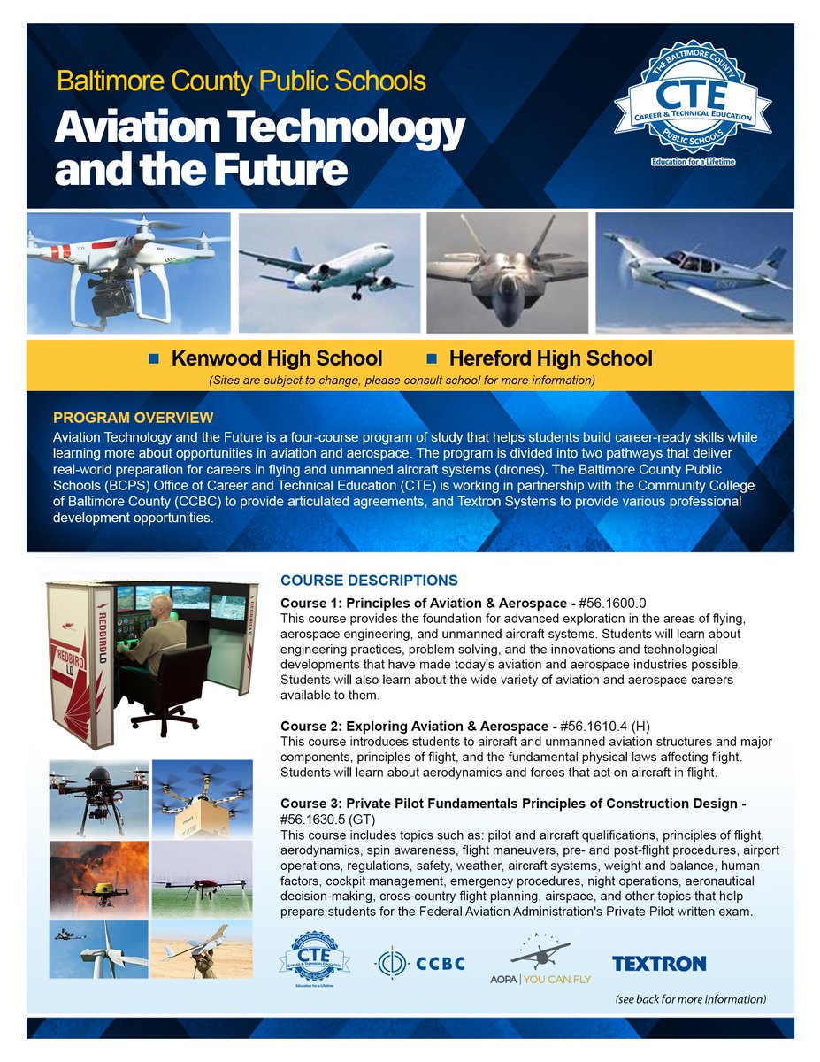 GrubbsMg's tweet photo. #CTEMonth Fact: Motivator Monday - did you know @CTE_BaltCoPS has an Aviation Technology program? Did you know that one of our teachers is taking flights through @CCBCMD! @rbowden911 @BaltCoPS @ActeMaryland @actecareertech @MiVidaMParham https://t.co/XsBGCt4tF7