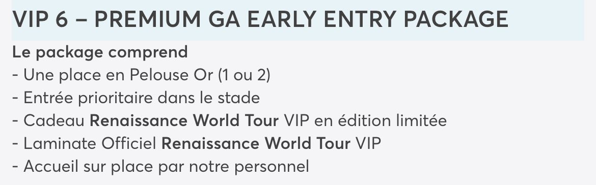 MathieuuMrc's tweet photo. Je vends 2 place pour Marseille en Pelouse Or Early Entry (car j’ai réussi à avoir des places Club Renaissance) #Beyonce #RenaissanceWorldTour https://t.co/5CUTiX5UoN