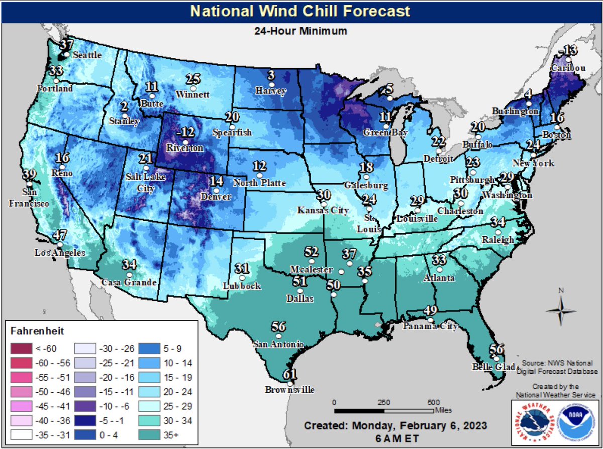 farmdoc Daily on Twitter "1/ National wind chill forecast, Feb. 6"