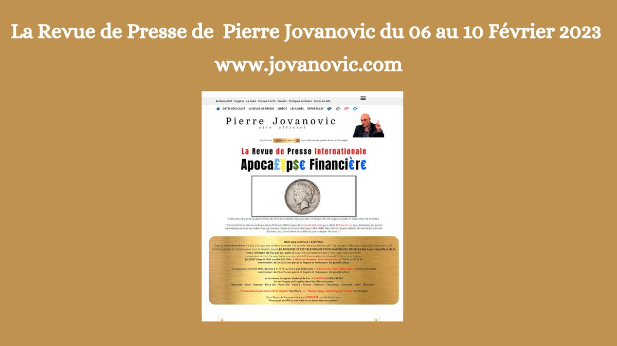 EdJardinLivres's tweet photo. Voici La revue de presse internationale de @pierrejovanovic du 06 au 10 Février 2023
https://t.co/EMriLxwbep
#banque
#orangebanque
#faillite
#Liban
#Nigeria
#hyperinflation
#chomage
#FTX
#sarkozy
#cheminee
#chine
#detteUSA
#or
#corruption
#NairaRedesign
#interpol https://t.co/kY9EARGYIh