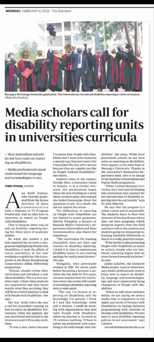 otieno_tebby's tweet photo. In today's @StandardKenya I've written a story advocating for disability reporting units in universities curricula #InclusiveReporting #MediaInclusivity
@MediaCouncilK @InternewsKE @jackielidubwi @Obwavo @MurangaUni @DiscoverJKUAT @Cavinceworld @vicbwire @DavidOmwoyo @BrendaHolo https://t.co/v1irEkRPlF