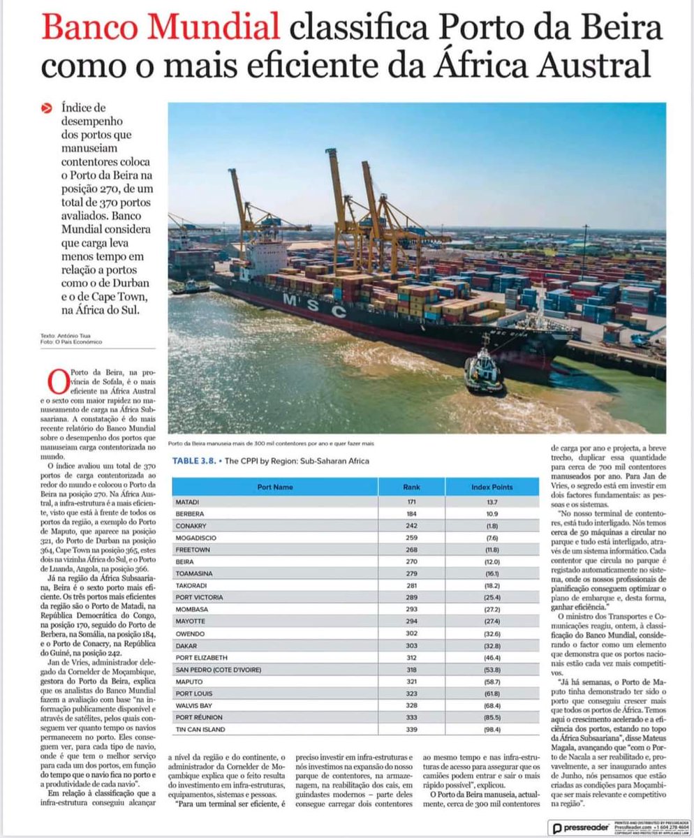 Num país em que todos os dias temos motivos para reclamar, há também algumas coisas das quais devemos nos orgulhar, e está é uma delas.

#portodabeira #bancomundial #transportemaritimo