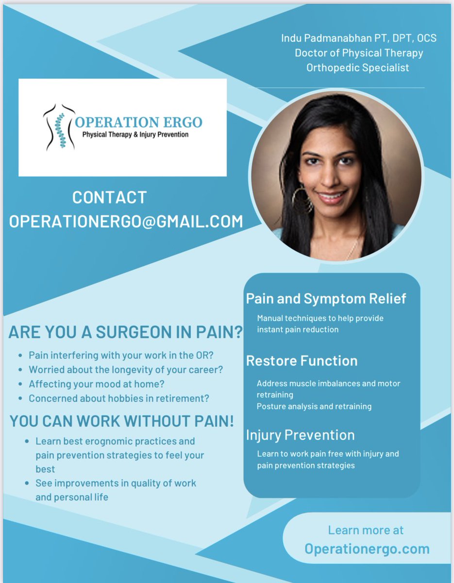 OPERATION ERGO (@operation_ergo) on Twitter photo Do you have pain or symptoms with operating? Is it affecting your mood and personal life? Are you worried about the longevity of your career? DON’T WAIT! Contact me at operationergo@gmail.com Learn how I can help you work pain free. In person or virtual consultations available Do you have pain or symptoms with operating? Is it affecting your mood and personal life? Are you worried about the longevity of your career? DON’T WAIT! Contact me at operationergo@gmail.com Learn how I can help you work pain free. In person or virtual consultations available