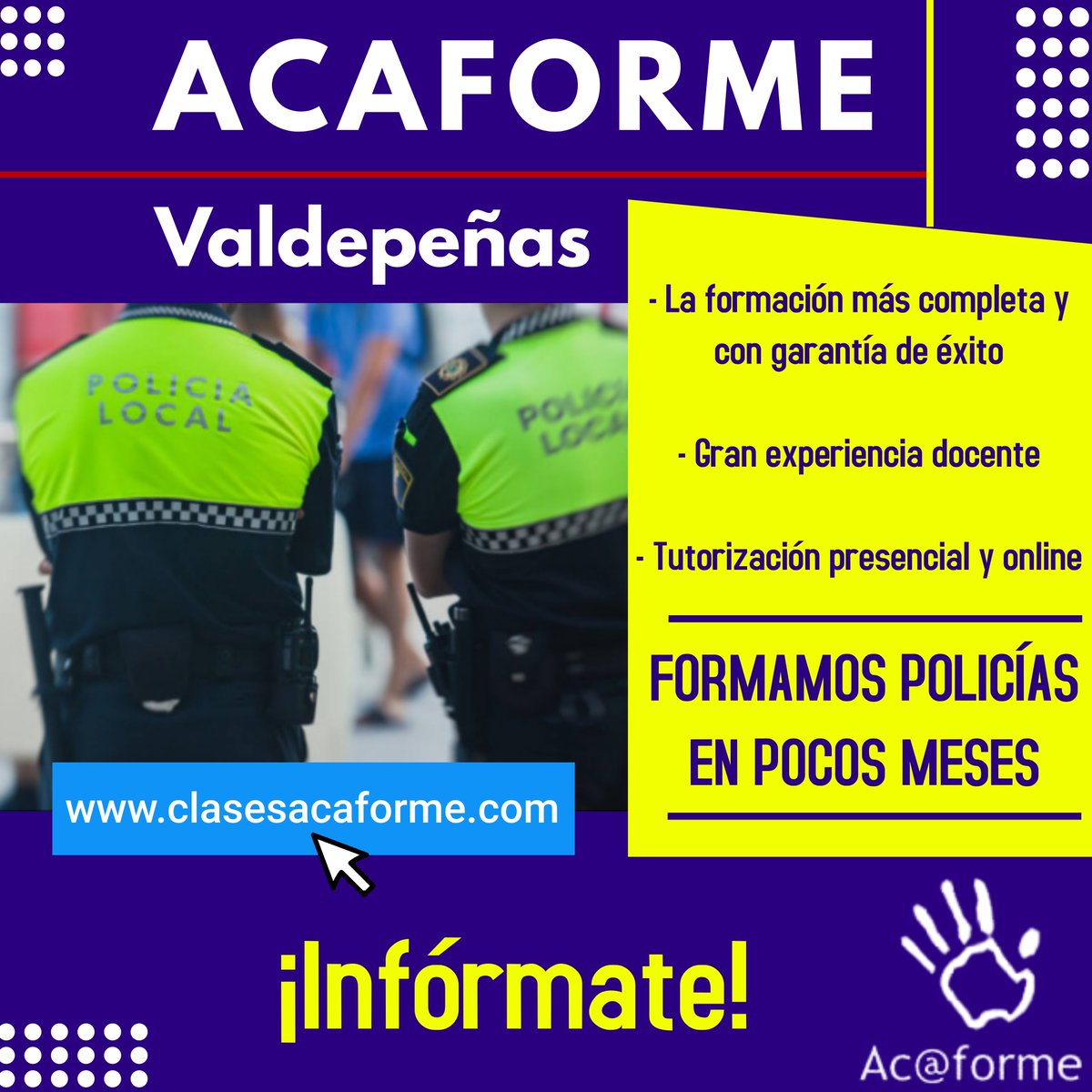 acaforme's tweet photo. 👮🏻♂️✔️ Si quieres aprobar las #oposicionespolicíalocal en Valdepeñas, #Acaforme es el primer paso para conseguirlo 💪🏻
📞👥 Estamos a tu disposición y tenemos las herramientas necesarias para ayudarte.
👉🏻 https://t.co/SnoJPPHpG2
#oposición #policíalocal #valdepeñas https://t.co/nWnGbO0nPV