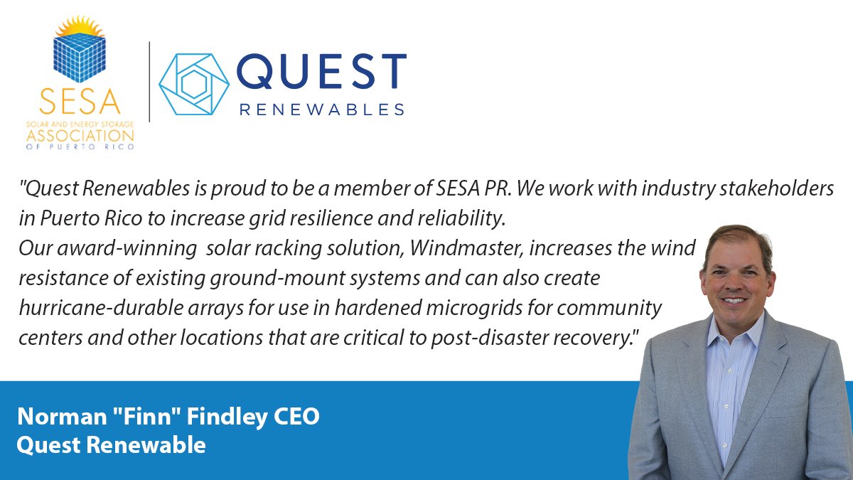 SESA_PR's tweet photo. We are proud to announce our new members @QuestRenewables. Quest Renewables creates high-value solar racking solutions that enable our customers to eliminate waste, increase value, and enter new markets.
Check more about their products here: https://t.co/SXyCHwlhYE
#SesaPR https://t.co/gIyjcbuA49