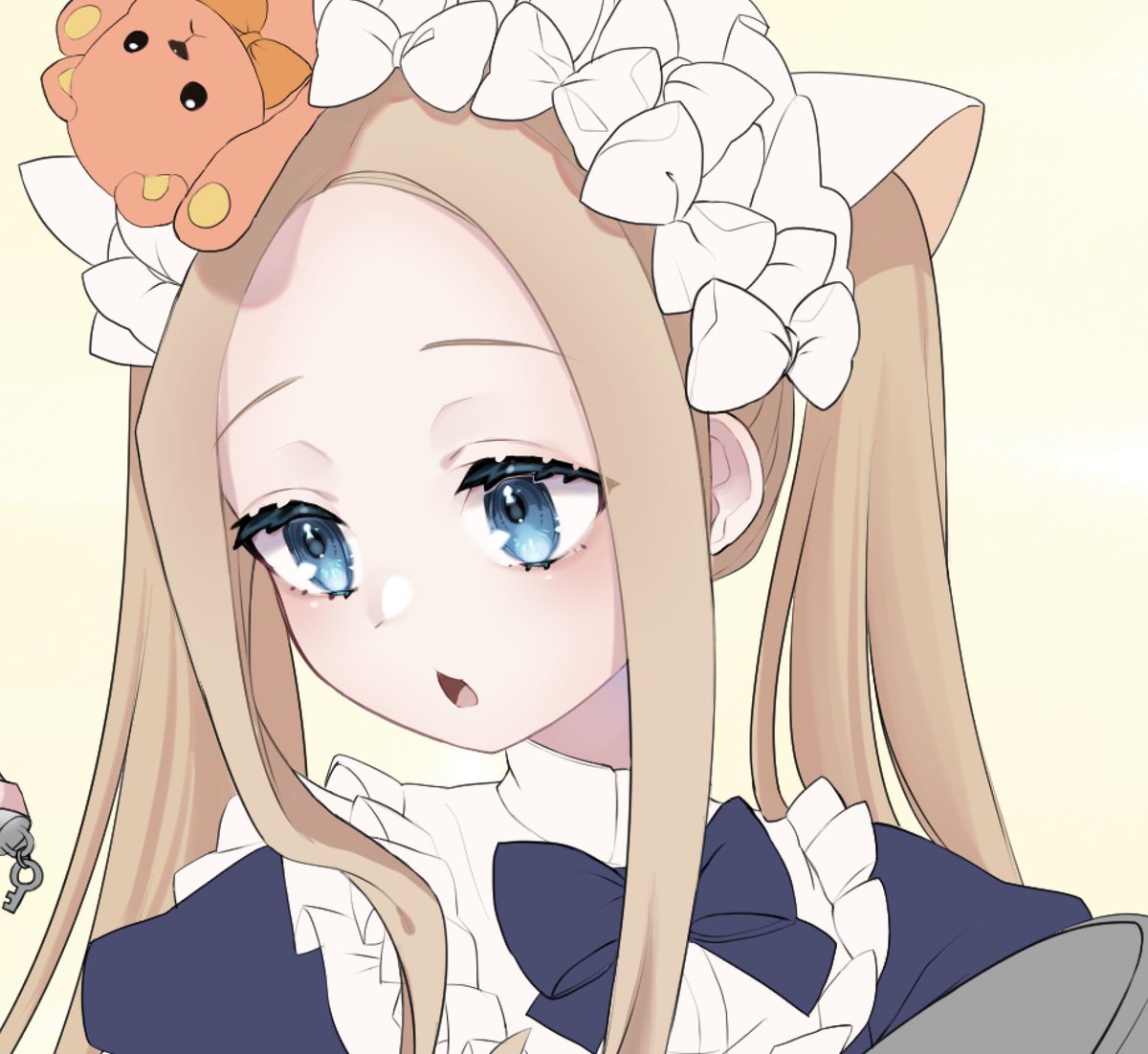 abigail williams (fate) blue eyes 1girl blonde hair teddy bear long hair twintails stuffed animal  illustration images