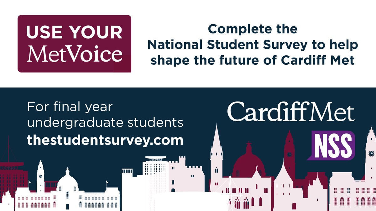 📢 Final year undergraduate students… 

✍ Complete the National Student Survey and use your MetVoice to help shape the future of Cardiff Met. 

👉Complete the survey: thestudentsurvey.com 

#YourViewsYourNSS #NSS2023