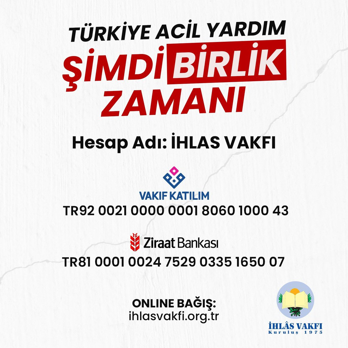 ihlasvakfi's tweet photo. TÜRKİYE ACİL YARDIM
ŞİMDİ BİRLİK ZAMANI

Kahramanmaraş merkezli meydana gelen ve çevre illerde yoğun şekilde hissedilen #deprem sonrası yardımlarınızı bölgeye ulaştırıyoruz.

Destek olmak için:

Online Bağış
https://t.co/zIzxgzHF7Y https://t.co/yGm8vFSrth