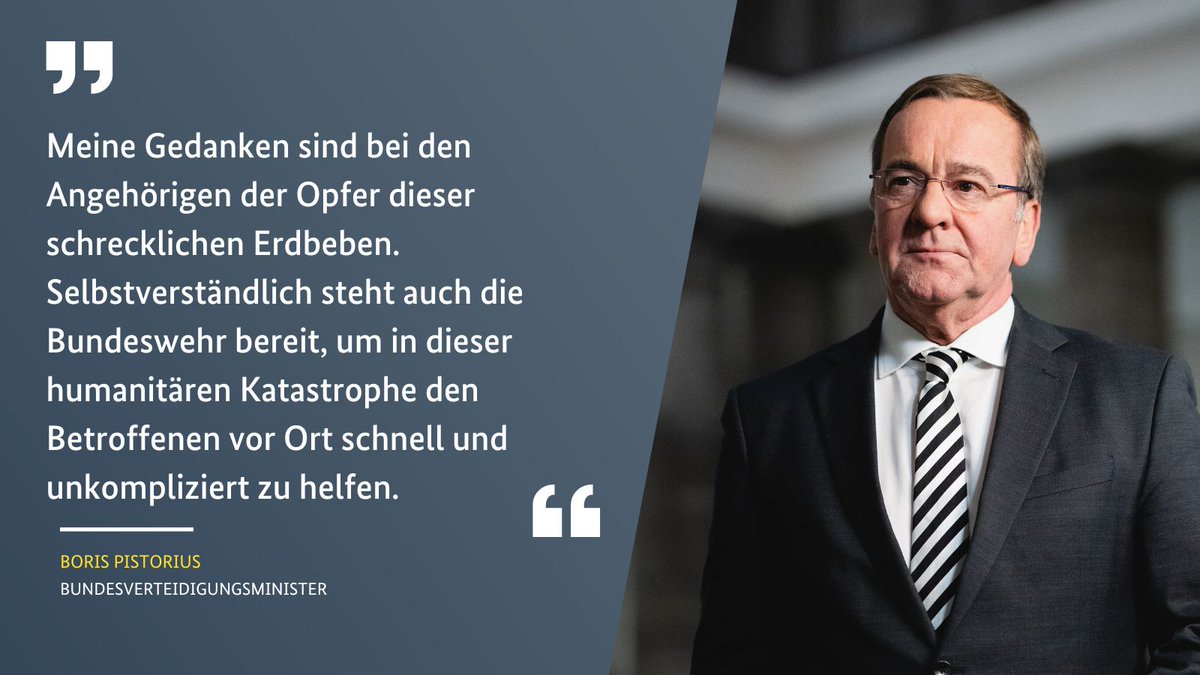 BMVg_Bundeswehr's tweet photo. Mehrere #Erdbeben erschütterten in den frühen Morgenstunden den Nordosten der 🇹🇷 und den Norden 🇸🇾. Zahlreiche Menschen kamen dabei ums Leben oder verloren ihr zu Hause. Jetzt kommt es auf eine zügige Unterstützung an. https://t.co/OPE4lOevL8