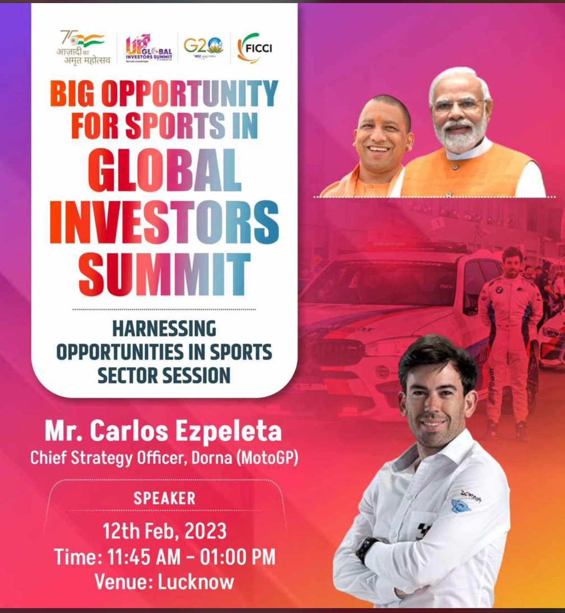 FairstreetSport's tweet photo. We are delighted to announce that @motogp and @fairstreet_sports will be part of UP Global Investor summit.  Second most watched motor sports event in world coming to @UPGovt  @_InvestUP @PMOIndia @narendramodi  @ianuragthakur @NandiGuptaBJP   @UPGovtSports #RaceInIndia https://t.co/fPIBH1f1B0