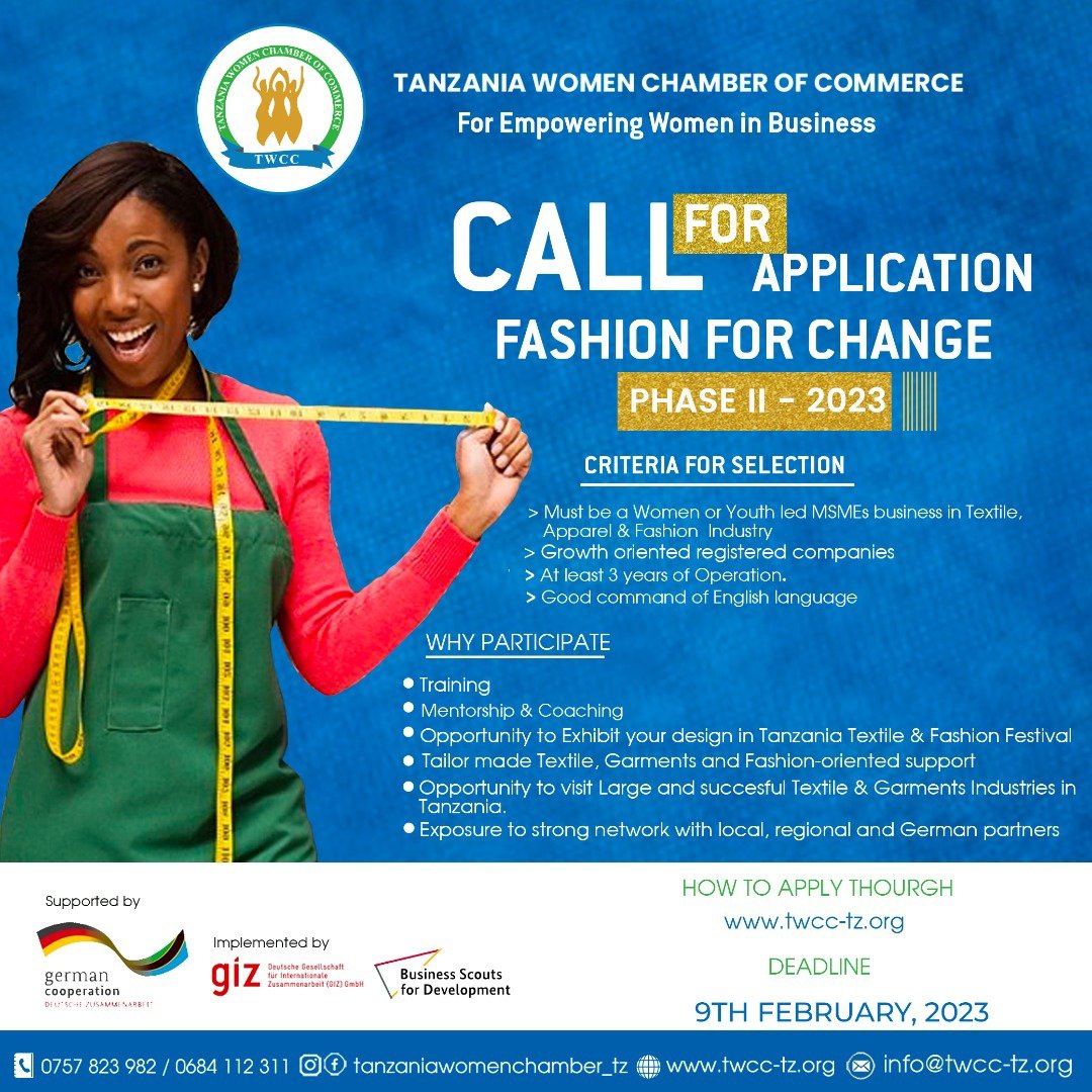 TanzaniaWomen's tweet photo. "Clothes aren't going to change the world,the women who wear them will".Call for entries in Fashion For Change Phase II
#WomenEconomicEmpowerment #Bsfd
@eacgiz @giz_gmbh @LydiaKoch_
Apply via:https://t.co/1RVnMG3TOc… https://t.co/AC2bNkkah2