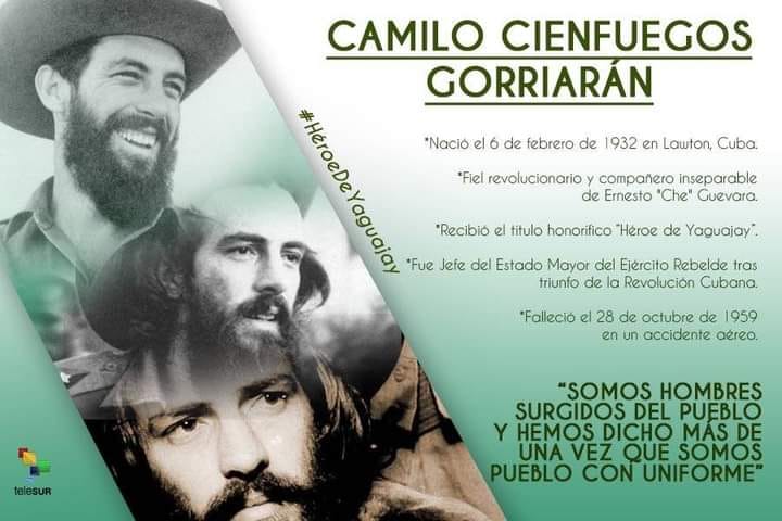 Comandante del pueblo, El Señor de la Vanguardia, Héroe de Yaguajay o El Héroe del Sombrero Alón; todo eso era Camilo, distinguido por su carácter jovial, natural desprendimiento, intrépido en el combate y fiel a #Fidel. 

💖 #CubaPorLaVida 💖  #MejorEsPosible 💖 #CamiloVive