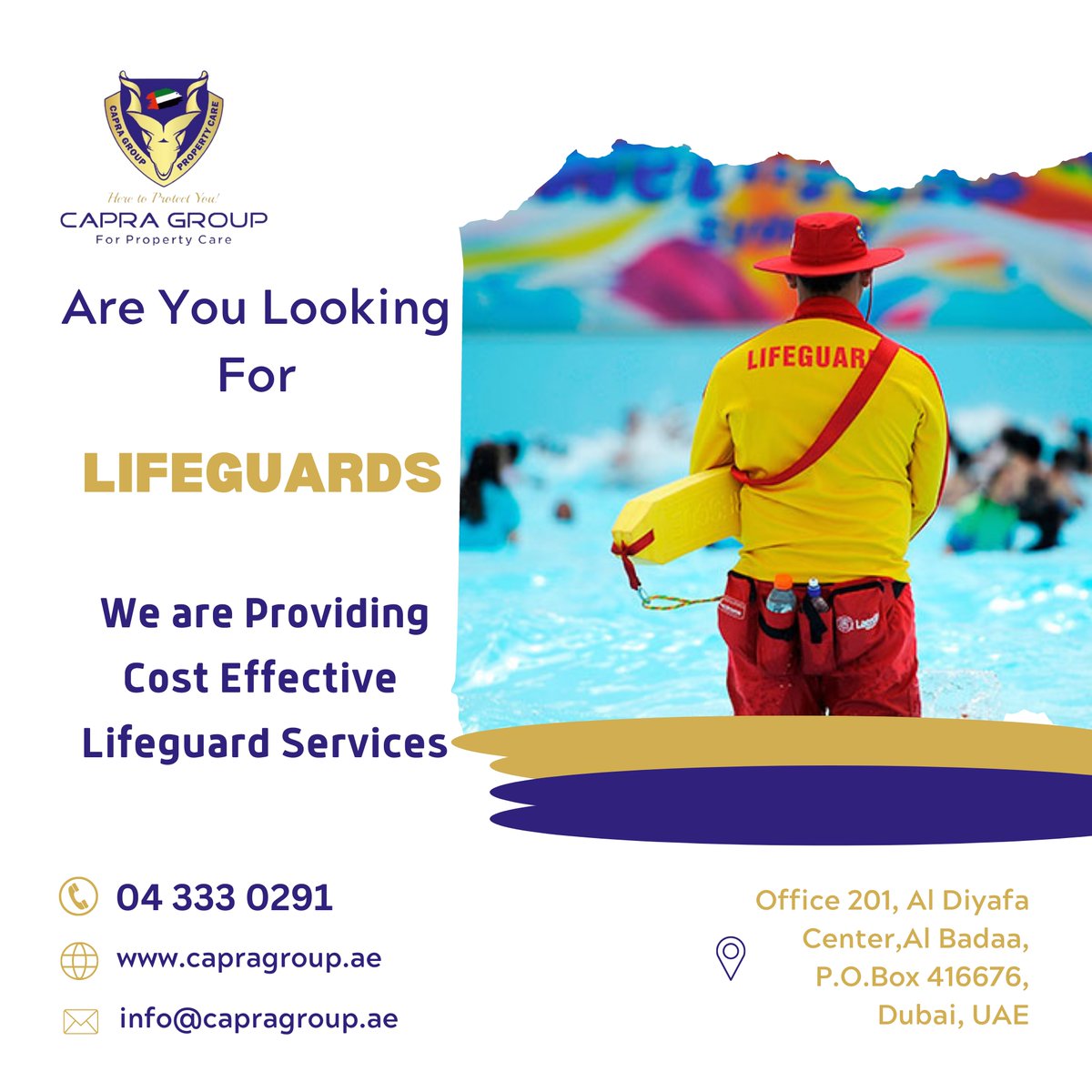 CapraGroupuae's tweet photo. We provide the most cost-effective lifeguard services for the beaches, public pools, or private pools on your premises in the UAE.
#capragroup #securityprofessionals #heretoprotectyou #dubaisira #dubaisecurity #securityguard #business #security #safety #lifeguard #dubailifeguard https://t.co/IxXRYElFJI