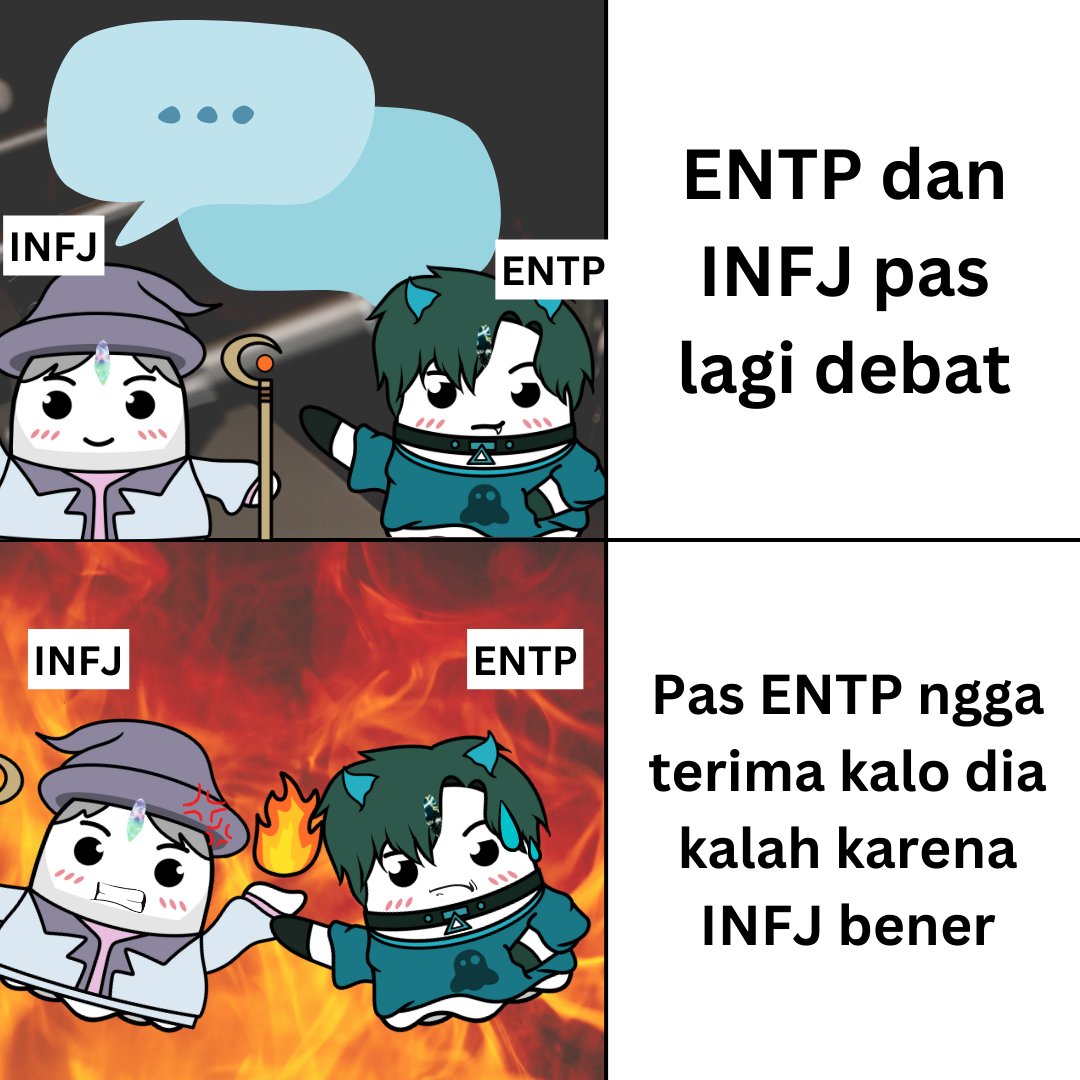 Boo_Indonesia's tweet photo. Kamu termasuk orang yang jago debat ngga? Atau pernah ikut lomba debat dulunya?
#ENTP #INFJ #memeENTP #memeINFJ #16personalities https://t.co/ab81VrfiJY