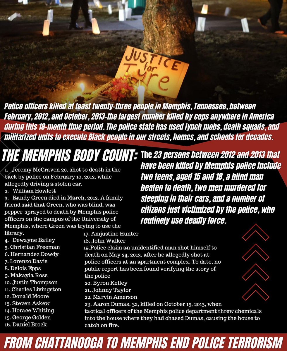 CCJStreetTeam's tweet photo. From Memphis to Chattanooga, TN and across the country we must fight back against police terrorism and state violence in our communities! From the traffic stop executions to the murders while incarcerated, we have to organize and shut this system down! https://t.co/oRlmXNR1Ad