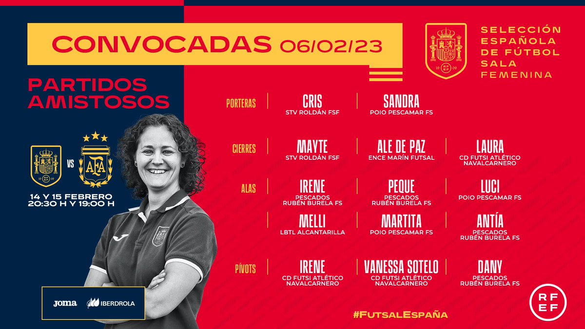 🚨 OFICIAL | Clàudia Pons da la convocatoria para los amistosos ante Argentina

➡️ España jugará en la Ciudad del Fútbol los días 14 y 15 de febrero

🔗 bit.ly/ListaFSF0602

#FutsalEspaña
