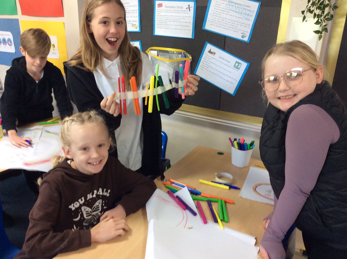 HowarthSchool's tweet photo. Itโs childrenโs mental health week and in Y5 weโve joined the Taskmaster Challenge. Todayโs task: Make a rainbow - best rainbow wins! #CMHWTasking #jmatschools https://t.co/MqcZGKnh8Z