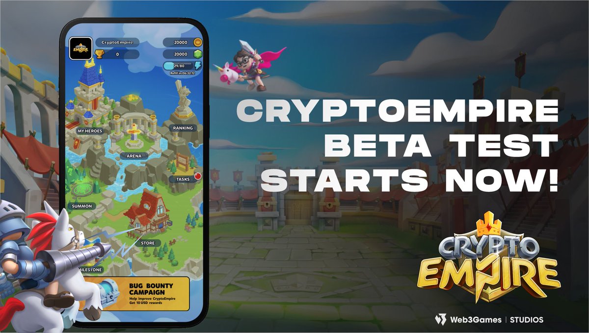 CryptoEmpireNFT's tweet photo. 🚨 CryptoEmpire Closed Beta is now OPEN!

Wanna help us test out the #CryptoEmpire App?

Let's go 👉https://t.co/pi8hlyie1s

#Web3Games #NFT #GameFi #Web3 #P2E 

Retweet and earn special rewards 😏  
Here're the must-knows 🧵 https://t.co/enKuksd0yQ