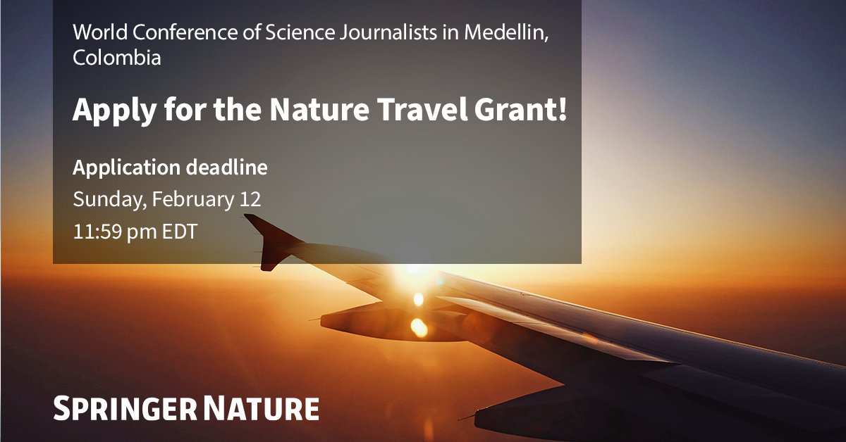 SpringerNature's tweet image. We&apos;re pleased to announce that 4 science journalists could win a grant to attend #WCSJ2023. The event is a unique opportunity to connect with peers and learn from experts. Applications from the Global South are particularly encouraged. Learn more: bit.ly/3DJV6Ru
@WFSJ