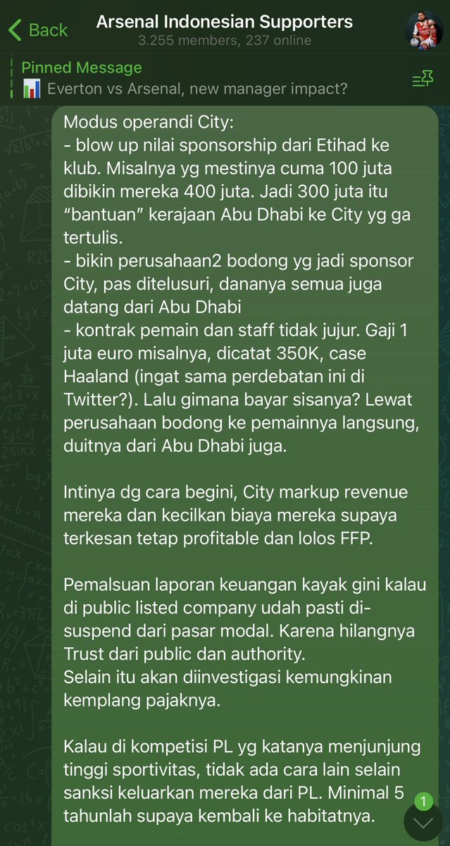 Soal City, buat yang mau paham kenapa mereka bakal kena sanksi dari PL akibat pelanggaran dan rekayasa laporan keuangan mereka silakan baca coretan saya di Telegram Group kami: