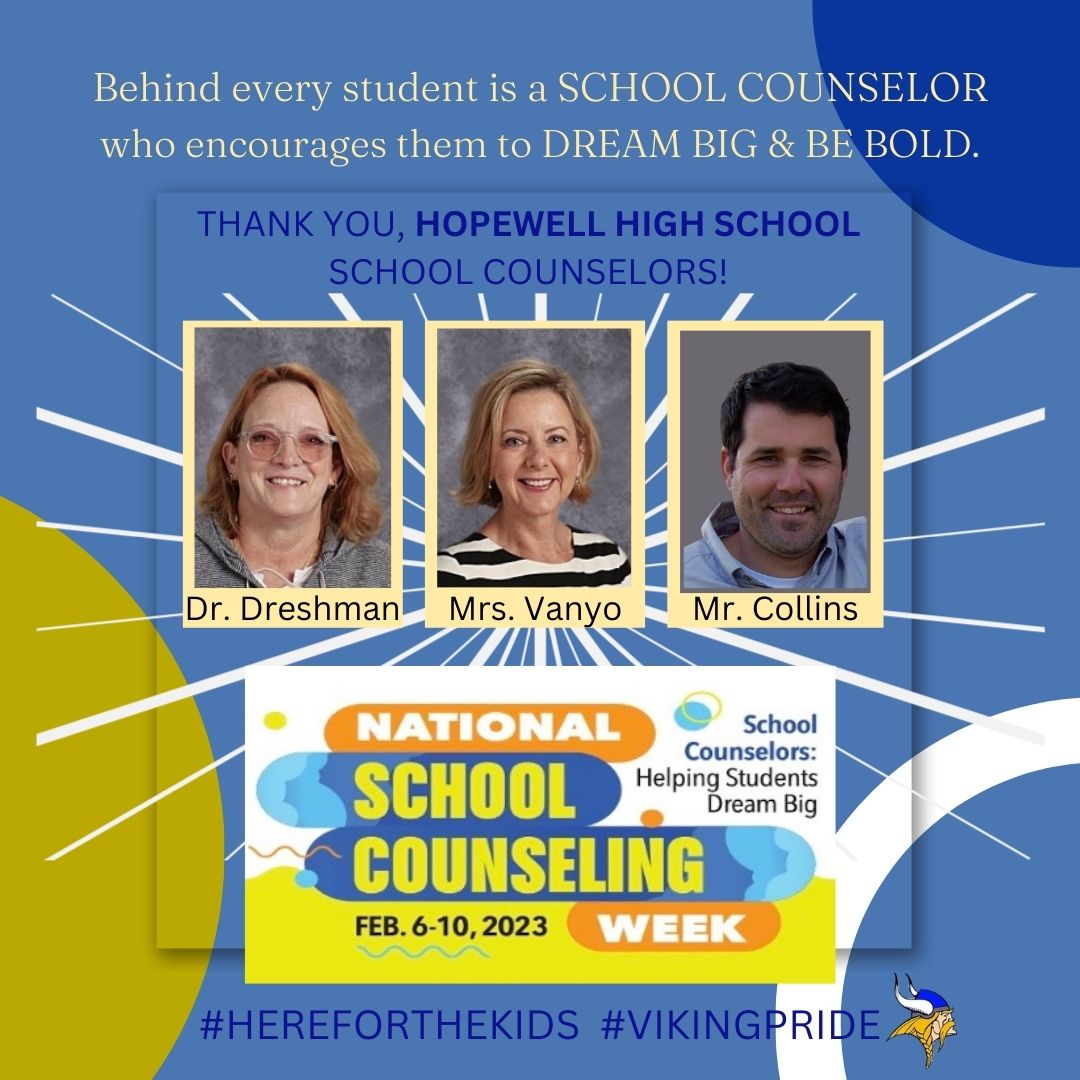 This week we honor the BEST school counselors in the biz: Hopewell Vikings!  Thanks for all you do for kids! #Hereforthekids #vikingPRIDE #NSCW23 <a href="/Hopewell_Viking/">Hopewell High School</a> <a href="/HMJHS_Vikings/">Hopewell Junior High</a> @schoolcounselorweek