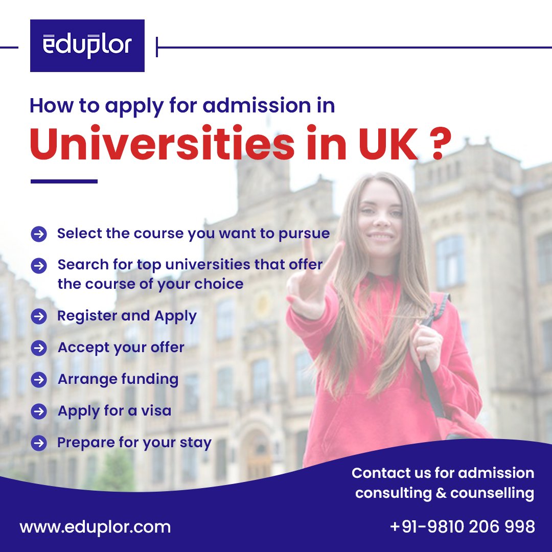 Here are the steps which you can follow to apply for admissions in Prestigious Universities in UK.

If this seems a bit complicated to you, Our Study Abroad Consultants can help you in choosing the right course and apply.

Call us today to get started.

#studyabroaduk