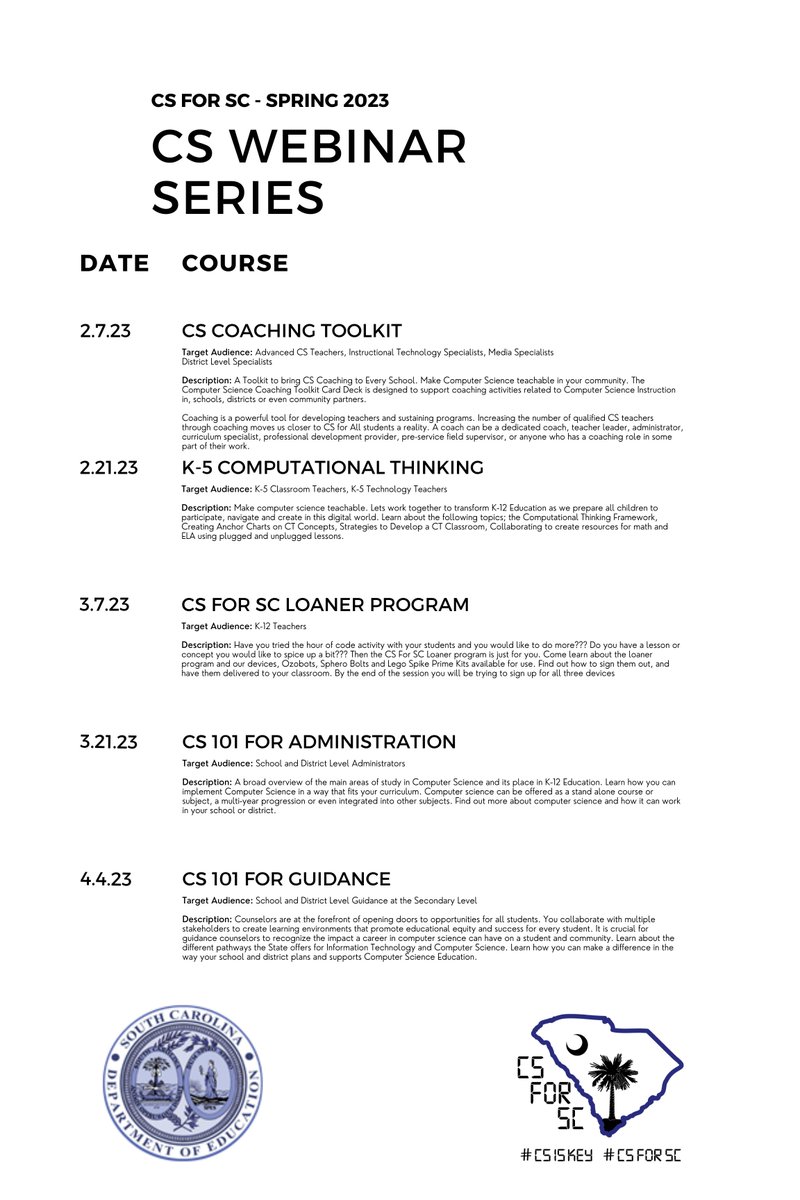 CSForSC's tweet image. Sign up today by 4:00 PM to be registered for tomorrow&apos;s session: The CS Coaching Toolkit. #CSForSC