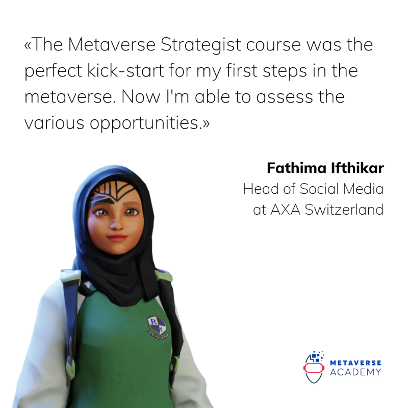 Metaverse_ACAD's tweet photo. Fathima Ifthikar was among the pioneers who attended our #Metaverse Strategist course last year 🚀 

The next starting date is 28 February. Join us to experience the future of the internet in a playful and innovative way!